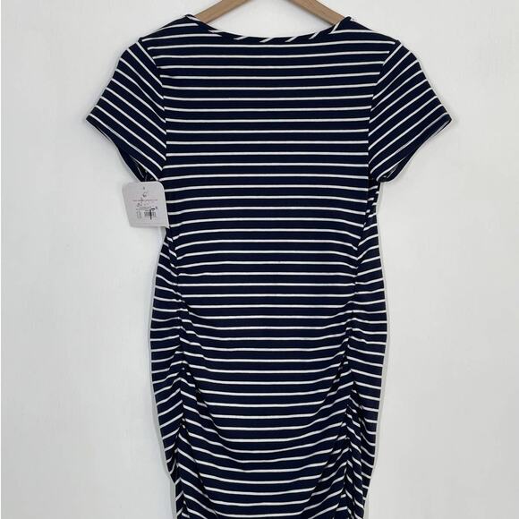 NEW Isabel Maternity XS Short Sleeve Striped T-Shirt Navy Maternity Dress Knee - Picture 6 of 10